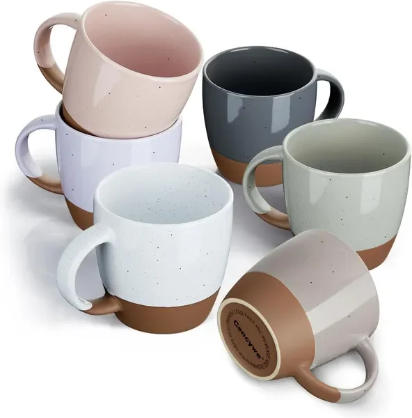 

Morandi Color Ceramic Coffee Mugs Set of 6 (Large),18 oz Coffee Cups with Handle, Latte Mug, Big Mug