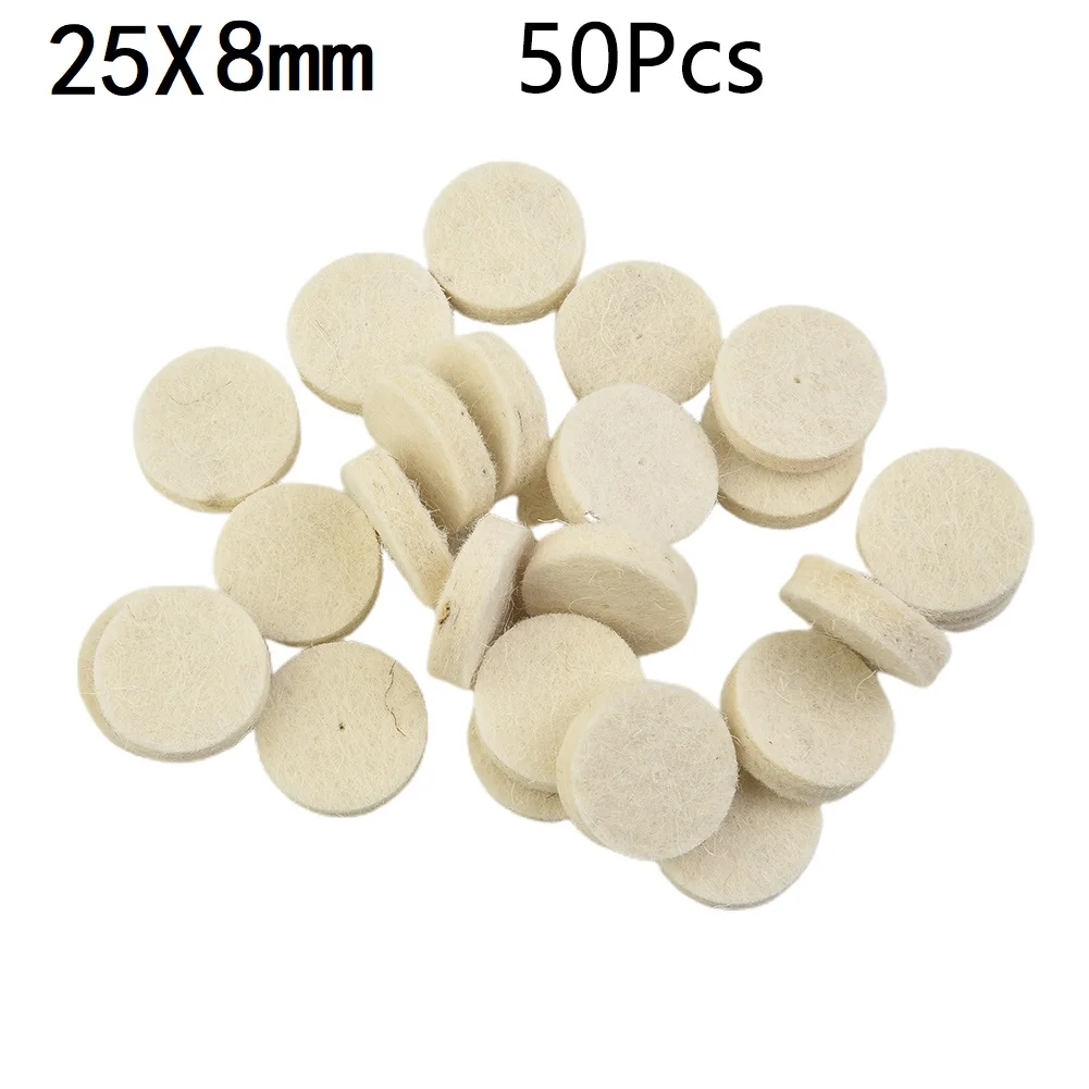 50pcs 25mm Wool Felt Polishing Buffing Pad Round Wheel+2x Mandrel For Rotary Tool Polishing Pads Workshop Equipment Power Tools