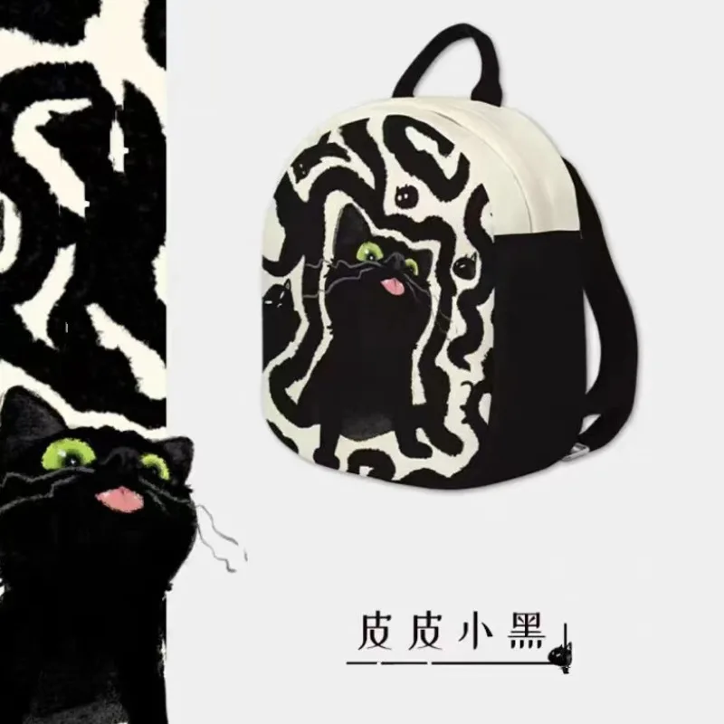 

2025 New Cute Black Cat Canvas Backpack Lightweight Portable For Girls Commuting School Kids Christmas Gift