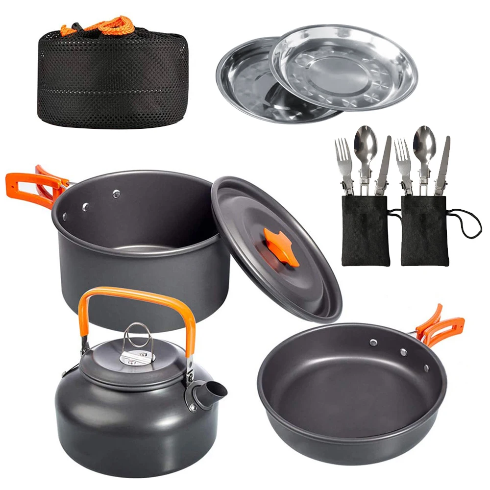 16pcs Camping Cooking Cookware Set Portable Cooking Pots Tableware Pan Set Kitchen Items Mini Camping&Hiking Backpacking Pan Set