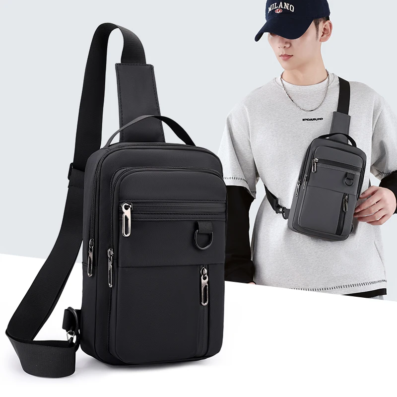 

Waterproof Nylon Men Chest Bag with Dedicated Phone Pocket Adjustable Crossbody Sling Pack Multi-Compartment For Travel Commute