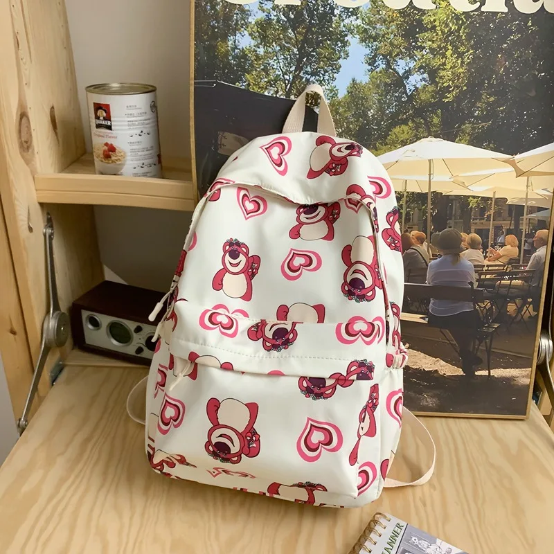 Disney strawberry bear cartoon print lightweight student schoolbag large capacity fashion versatile casual backpack female