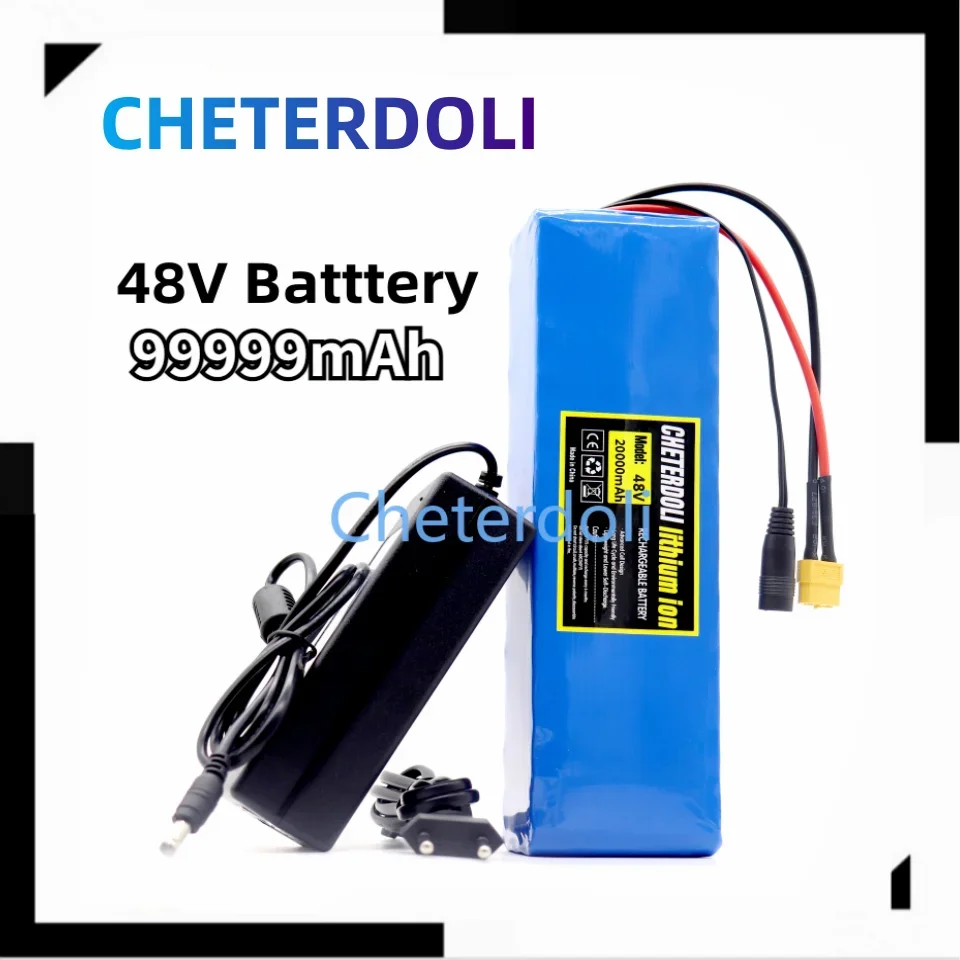 48V 99999mAh 1000w 13S3P XT60 48V Lithium Battery Pack 99AH for 54.6v E-bike Electric Bicycle Scooter with BMS+ Charger