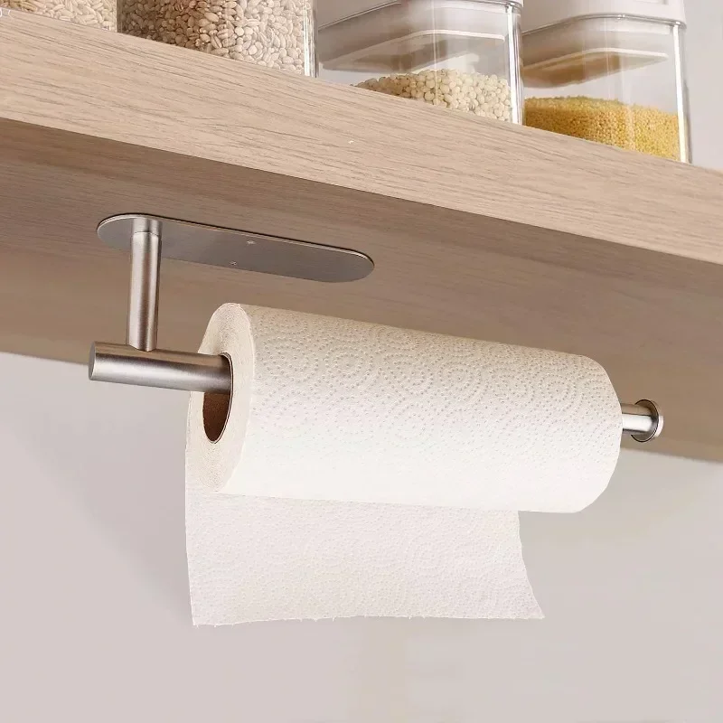 Paper Towel Holder Under Cabinet Wall Mount Stainless Steel Black Kitchen Paper Towel Rack Self Adhesive No Drilling Bathroom