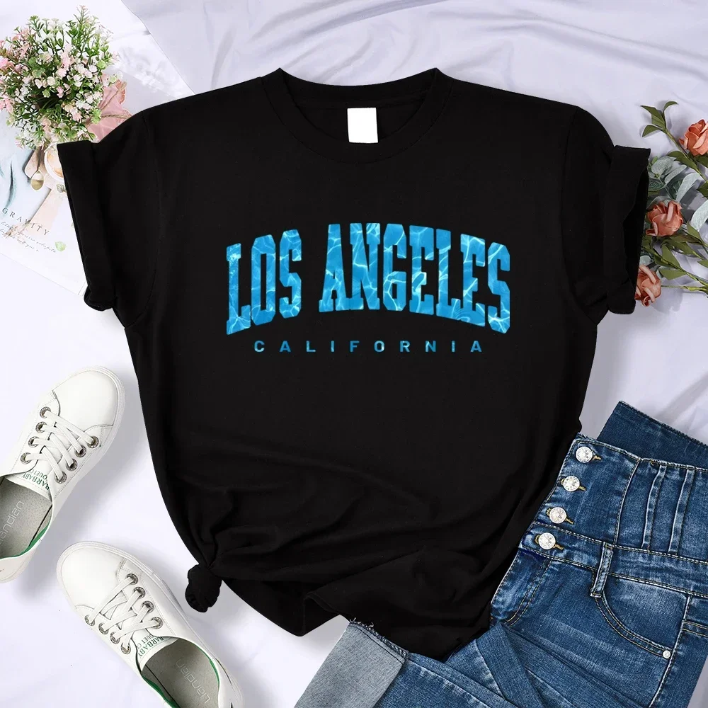 Funny Women Tshirt Los Angeles California Letter Print T Shirt Street Simple Casual Short Sleeve Breathable Cool T-Shirt