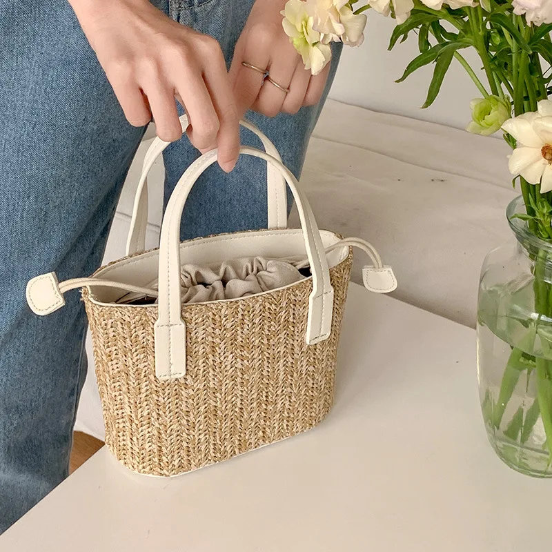 

Knitted Travel Bag Sail Woven Woven Beach Bag Wrist Bag Women Handbag Women Water Bucket Tote Rattan Women Handbag