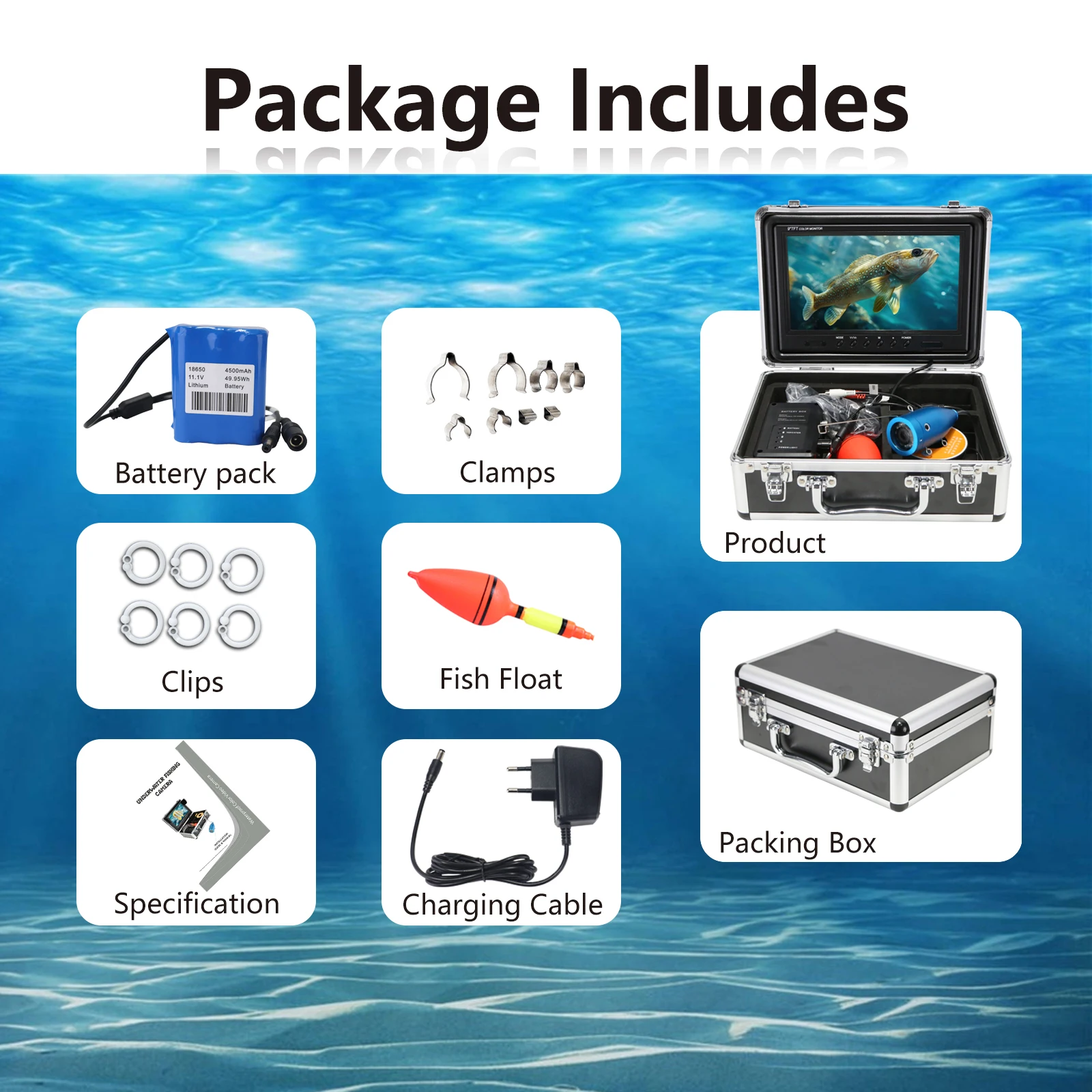 Waterproof Underwater Fishing Camera 20m Cable 5.1AH Battery 9 Inch Screen Fish Detector with 12pcs Infrared Lights for Sea
