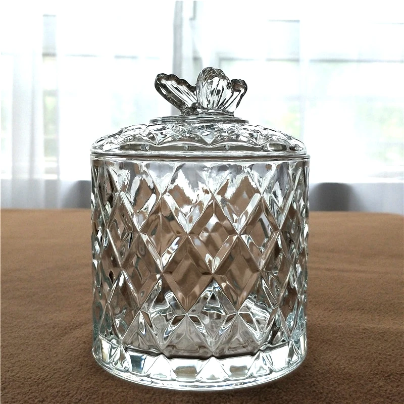 

500ML Butterfly Lid Crystal Glass Candy Jar Decorative Sugar Canister Household Storage Glassware Craft Accessories Furnishing