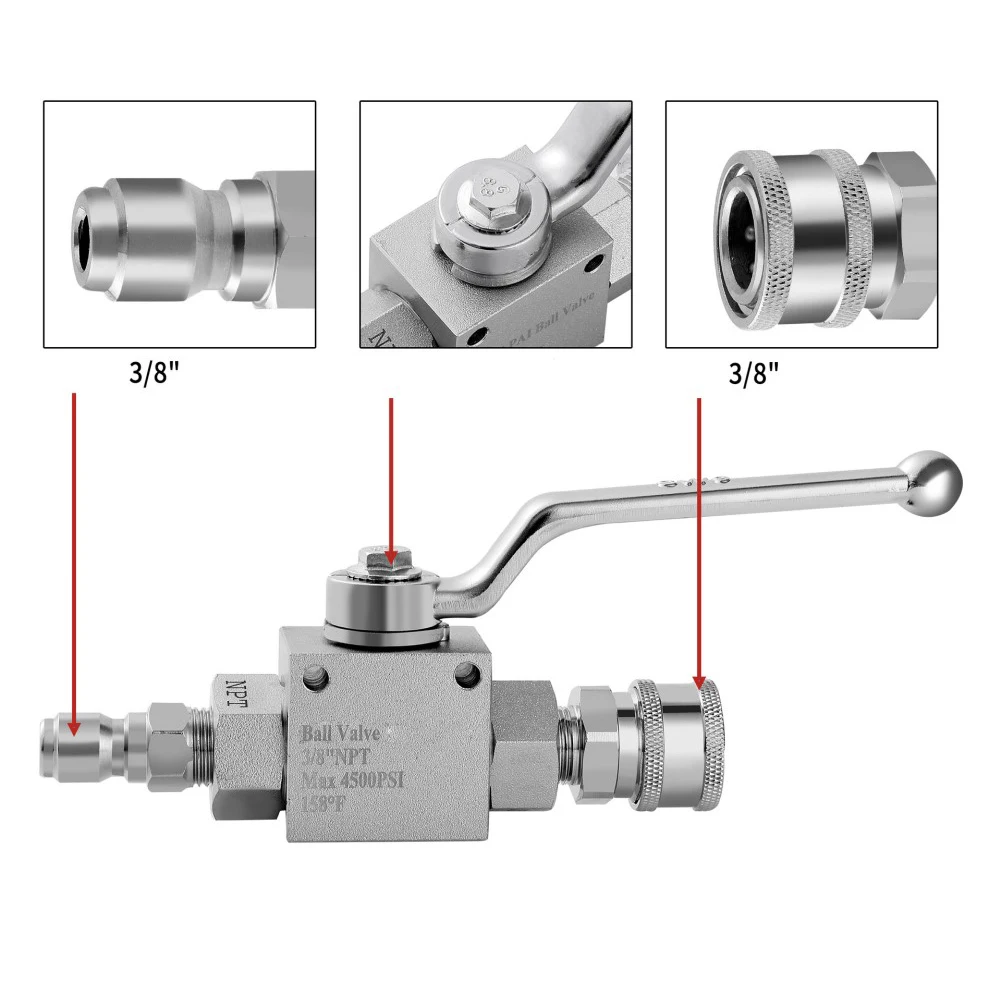 High Pressure Ball Valve Pressure Washer Shut Off Valve For Power Washer Hose 1/4inch 3/8'' Quick Disconnect 4500PSI