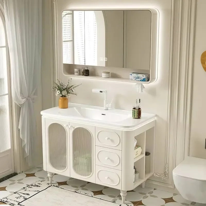 Modern Wooden Bathroom Vanity with Sink Floor to Ceiling Cabinet Simple Design Washbasin Unit Custom Factory Direct Sale