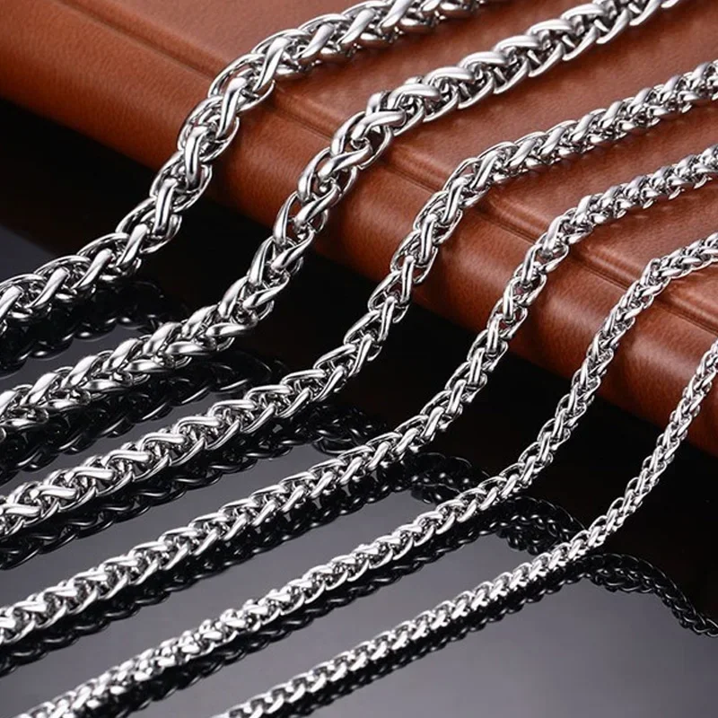 Mens Necklace Stainless Steel Braided Keel Chain Large Necklace 3/4/5/6/8mm Steampunk Women Men Gift Hanging Neck Accessories