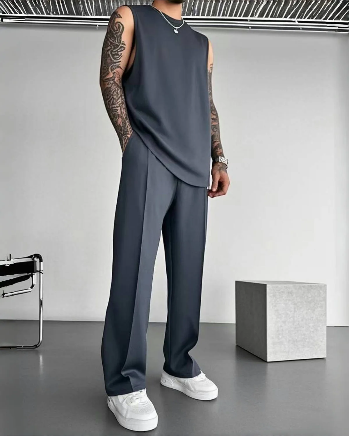 2026 Sommer Neu Herren Einfarbiges Ärmelloses Westen- und Hosen-Set (2-teilig) – Lockerer Sport-Casual-Streetwear Atmungsaktives Alltags-Mode-Outfit – Detail 6
