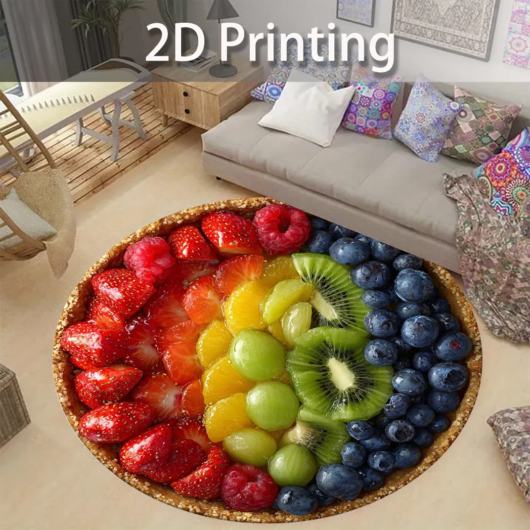 Cute Fruit Pattern Round Decorative Mat Sponge Bath Rug Kitchen Sink Runner Tropical Produce Home Decor Accessory