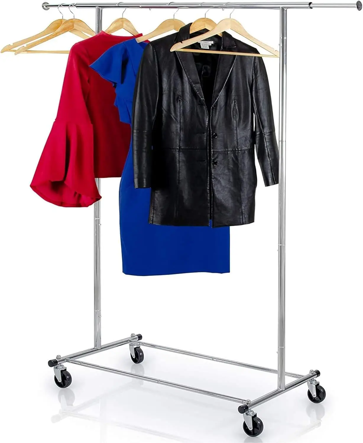 

Clothes Rack for Hanging Clothes Heavy Duty Commercial Grade Chrome for Clothing Garment Rack Adjustable Collapsible Expandable
