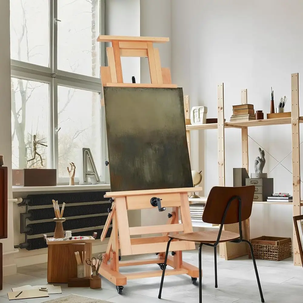 Adjustable Art Easel for Painting and Whiteboard Use in Light Brown