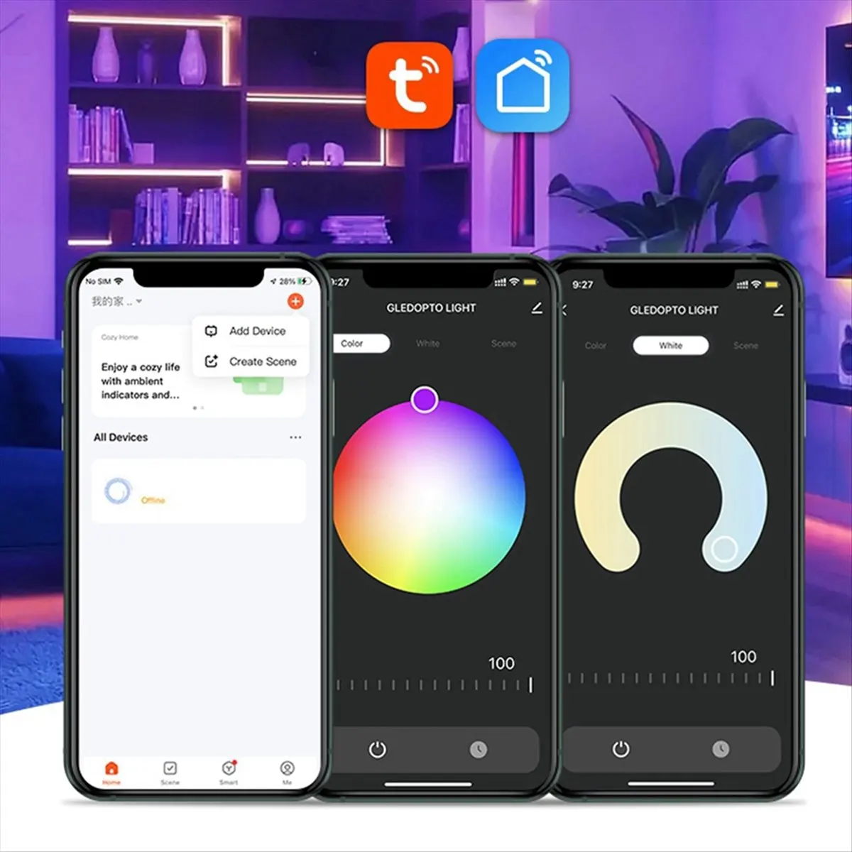 2026 جديد + 5 في 1 WiFi LED Light Strip Controller Tuya App، صوت وجهاز تحكم عن بعد 2.4G مدعوم مثالي للإضاءة المنزلية