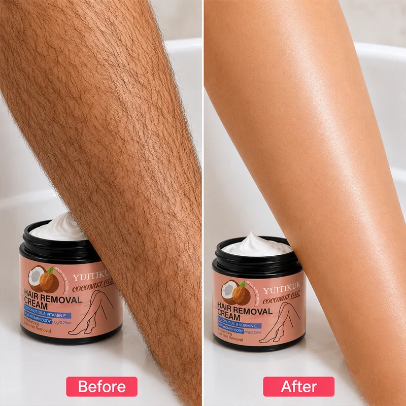 YUITIKUE Coconut Oil VE Hair Removal Cream, Moisturizing Fast Depilatory Cream for Women Legs Arms Body 65g