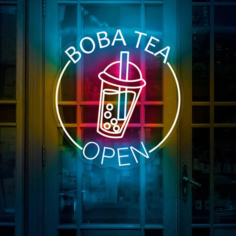 

Boba Tea светодиодная неоновая вывеска «Open» Cat, питьевой молочный пузырь, чай неоновый, индивидуальный магазин Boba, настенное украшение, неоновые вывески