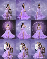 Light Purple Women Pregnant Prom Dress Puffy Tiered Tulle Sleeveless Luxury Evening Party Gown Robes( no underwear clothes)