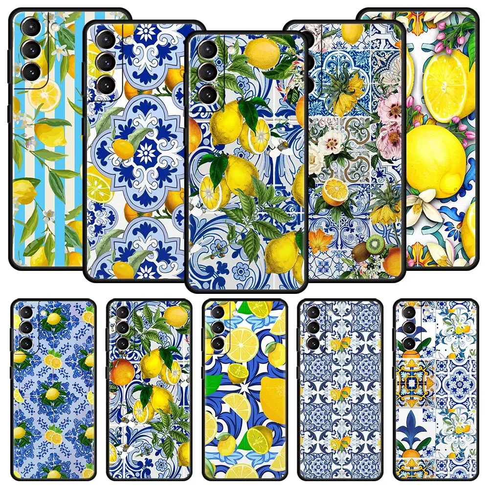 Mediterranean Lemon Phone Case For Samsung Galaxy S23 S22 Ultra S20 S21 FE 5G S10 S9 Plus S10E S8 S7 Edge Soft TPU Pattern Cover