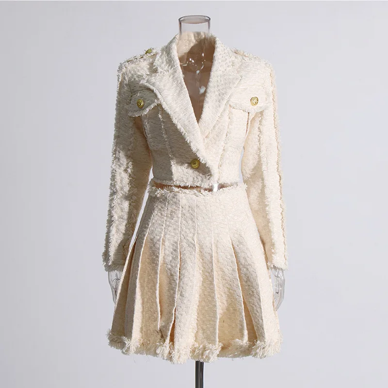 

Celebrity Xiaoxiangfeng two-piece set 2025 autumn new high-end temperament fringed edge suit high-waisted short skirt set