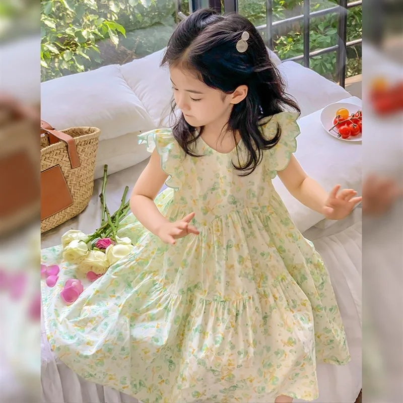 

Princess Style Floral Print Dress for Girls Thin Summer Clothes New Arrival Baby Girl's Dress Cute Sweet Cotton Material