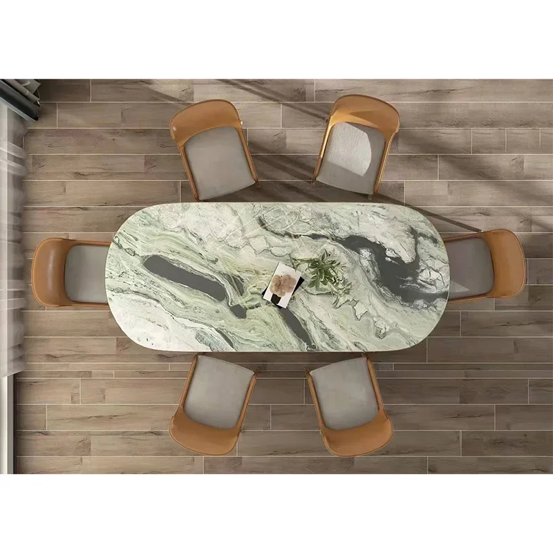 Marble high-end light luxury 6-person dining table haute couture screen background wall bar counter