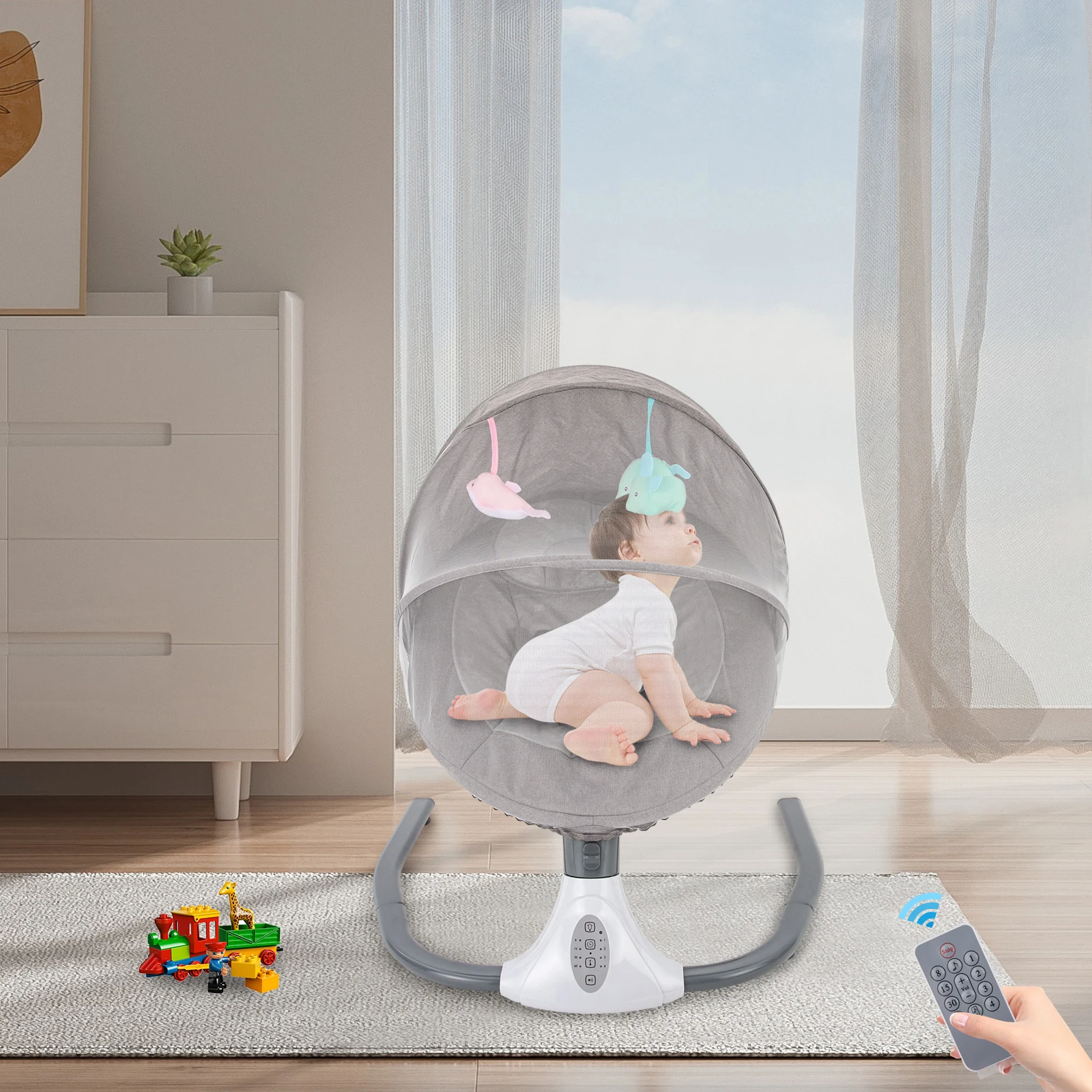 كرسي هزاز كهربائي محمول للأطفال، قابل للفصل وسهل الحركة، كرسي هزاز مضاد لدغة البعوض