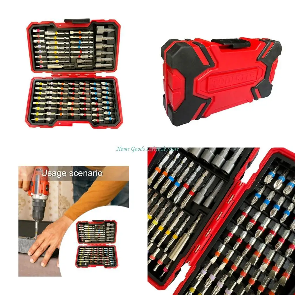 

E74E 83 PIECE Красочные магнитные электрические битовые отвертки, набор с хранением для ремонта дома и автомобильного