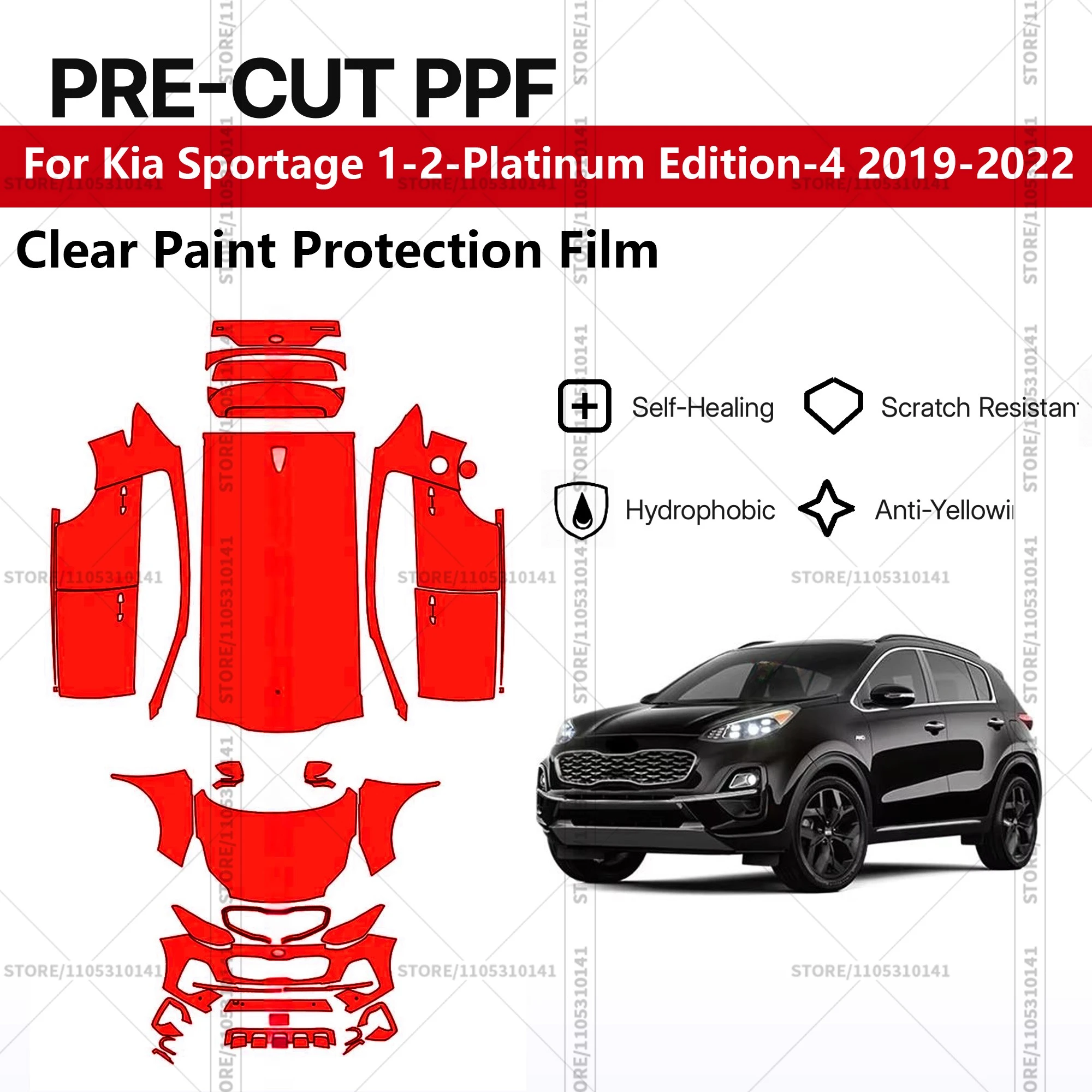 For Kia Sportage 1-2-Platinum Edition-4 2019-2022 Pre-Cut Paint Protection Film PPF Transparent Car Film Automotive PPF