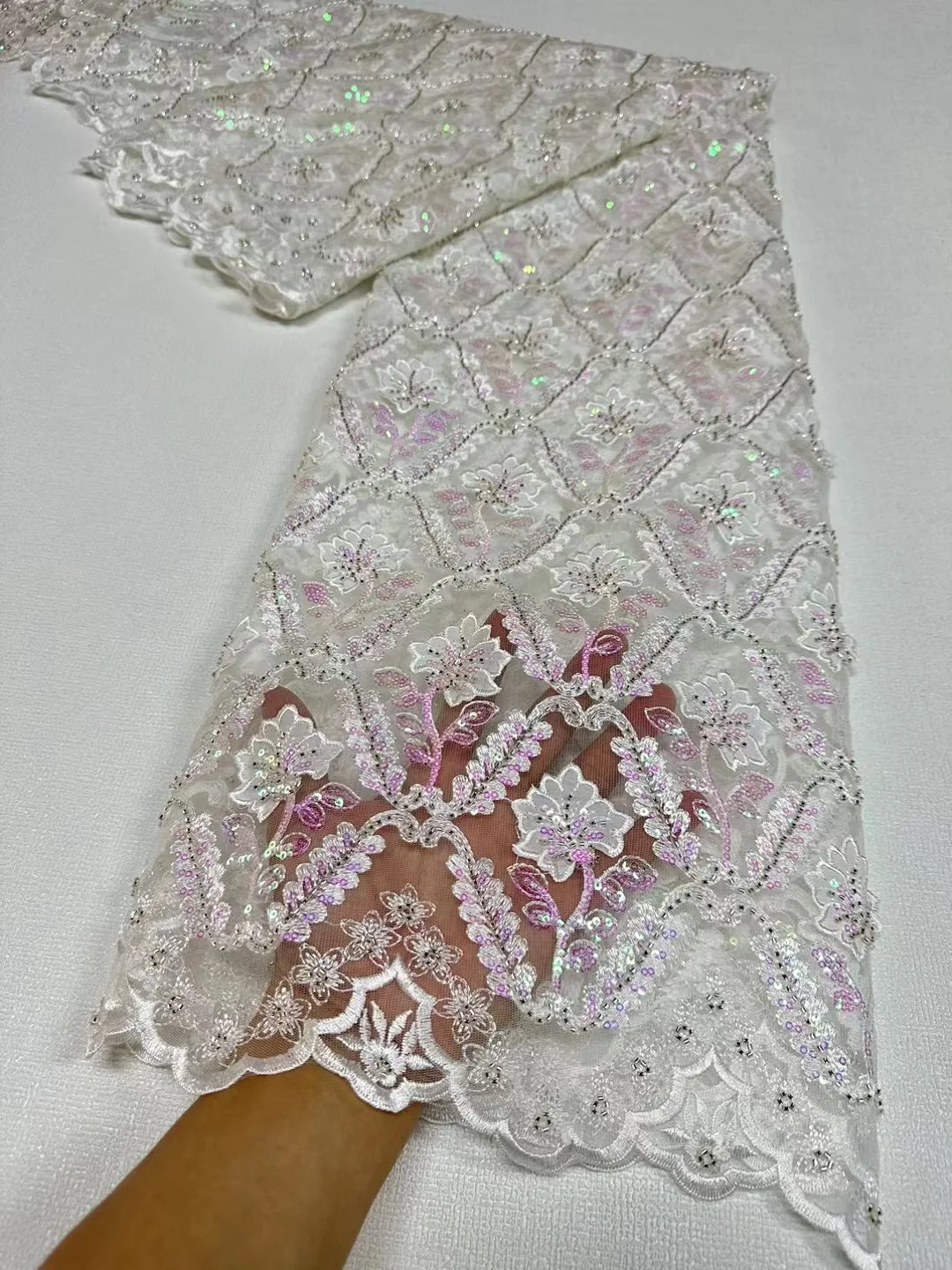 Hot Sale New Africa Unique Design Handmade Embroidery net lace With Full Sequins Super High For Wedding Or Evening Dress