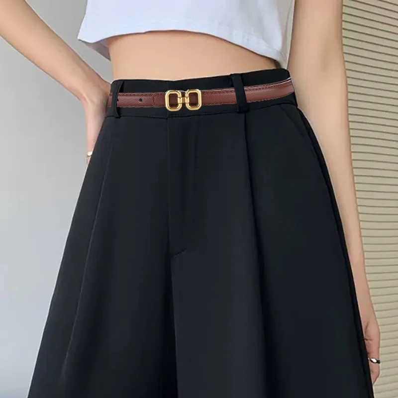 Fashion Genuine Leather Belt for Women Double Ring Design Buckle Waist Strap Female Jeans Dress Trouser Decorative Waistband