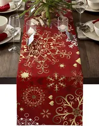 Christmas Snowflake Non-Slip White Red Gold Linen table runners Wedding decoration durable dining table runners party supplies