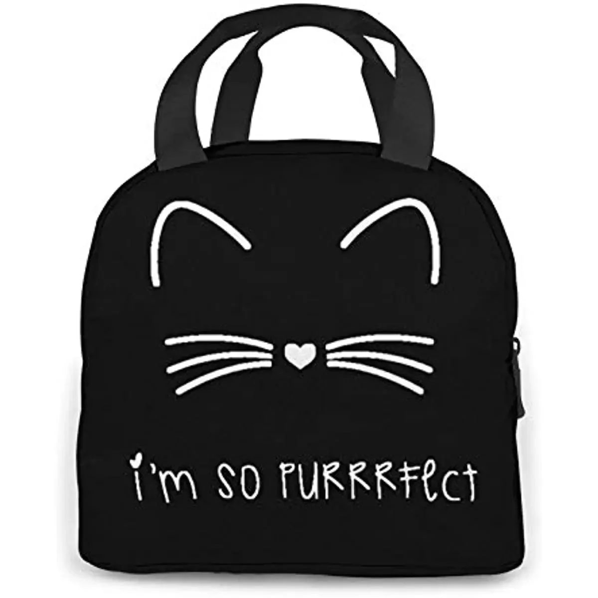 Black Cat Lunch Bag for Women Insulated Lunch Box with Front Pocket for Work Reusable Cooler Tote Bag for Office School Picnic