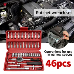 46 Pcs Car Repair Screwdriver Set Hand Ratchet Wrench Set Manual Repair Disassembly Tools for Workshop Repair Site Maintenance