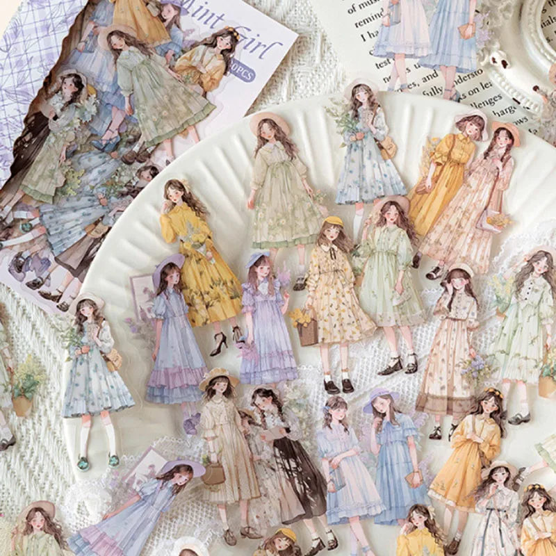 مجموعة واحدة مكونة من 30 ملصق زخرفي مصنوع يدويًا من PET للمذكرات والحرف اليدوية، وملصقات بلاستيكية لامعة بألوان مختلطة