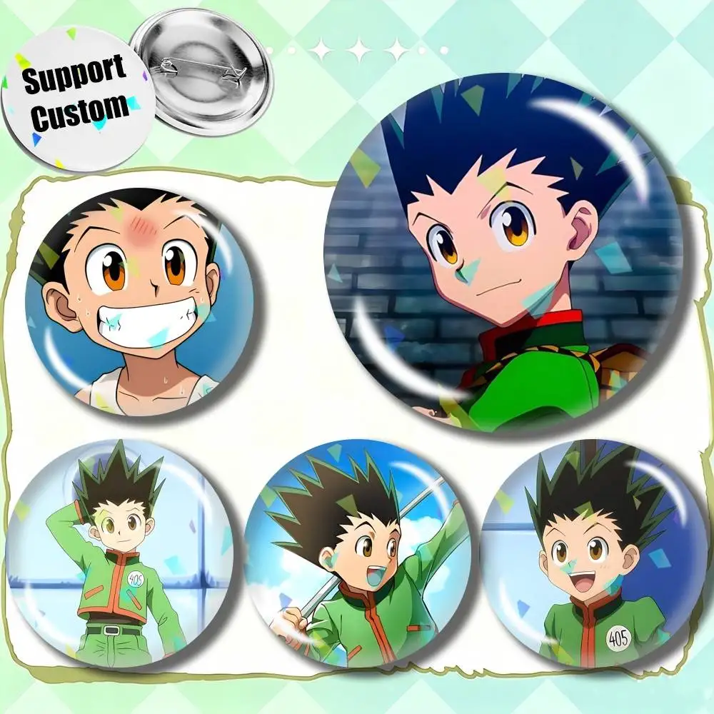 HxH Anime G-Gon Freecss Customizable Round Brooch Pins, Personalized Badges With Broken Glass Design Fashion Accessory