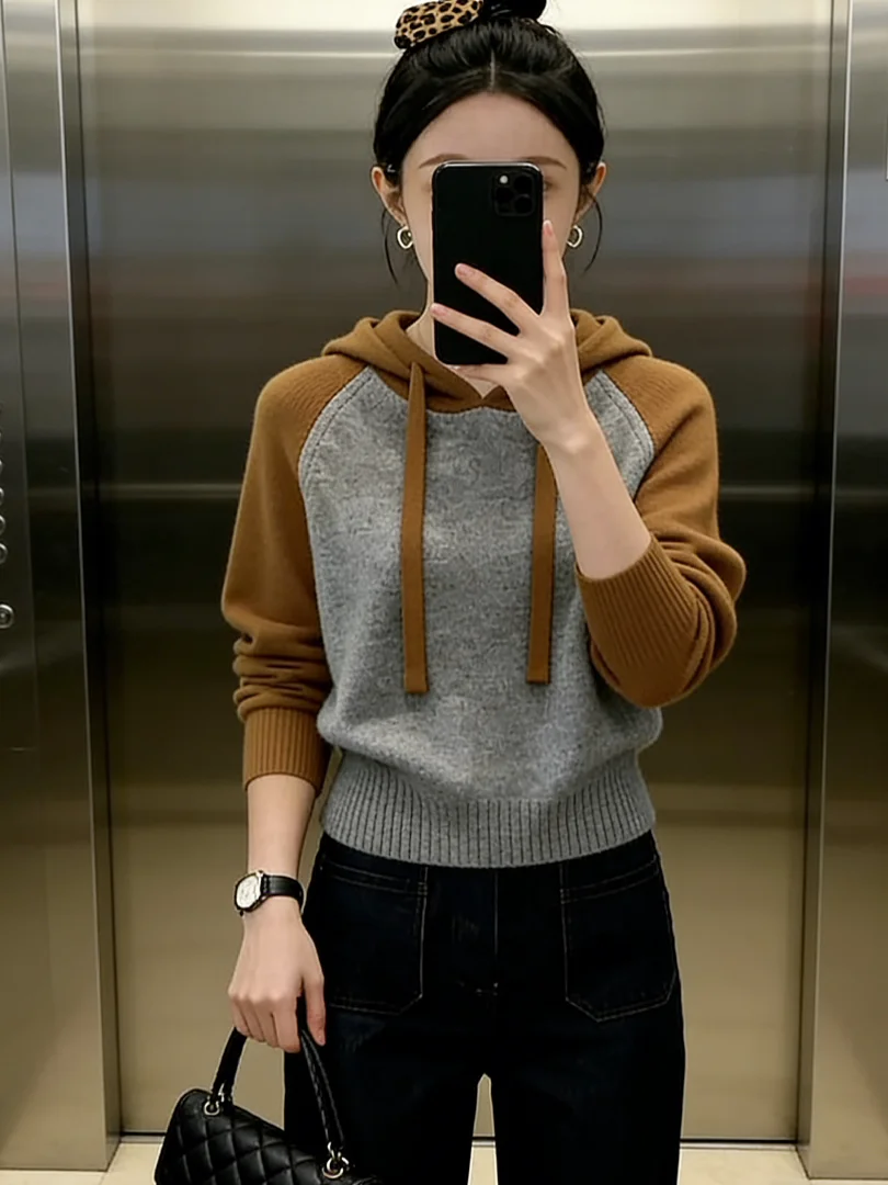 

Korean Sle ort Sweatirt Color Blo Winter Faion Inner Wear Chic Luxury Top for Young Women Regular Fit Long Sve