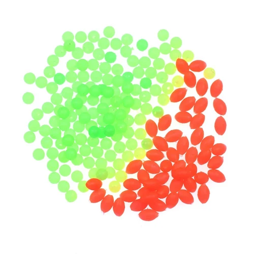 Imagen 2 del producto 100 Uds. Cuentas de pesca luminosas de goma suave ovaladas, cuentas que se hunden brillantes para aparejos de pesca con anzuelo triple, aparejos de señuelo de pesca verde y rojo