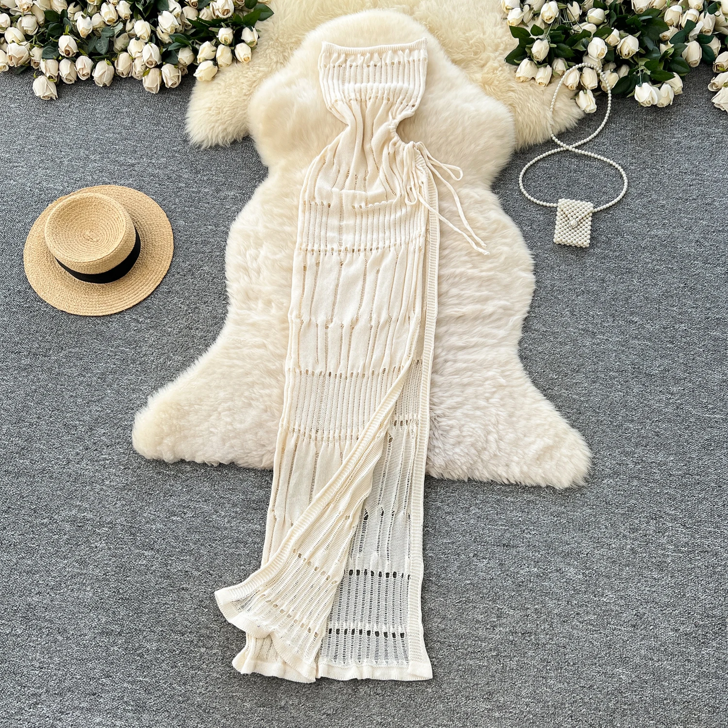 Chic vintage senza maniche scava fuori maglia sottile elegante fata moda coreana Boho vestito estivo abbigliamento donna