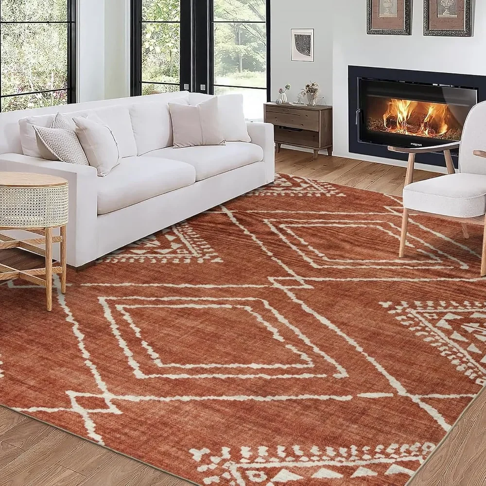 Machine Washable Area Rug - Living Room Bedroom Bathroom Kitchen Entryway Office - Padded Low Pile Stain Resistant Premium