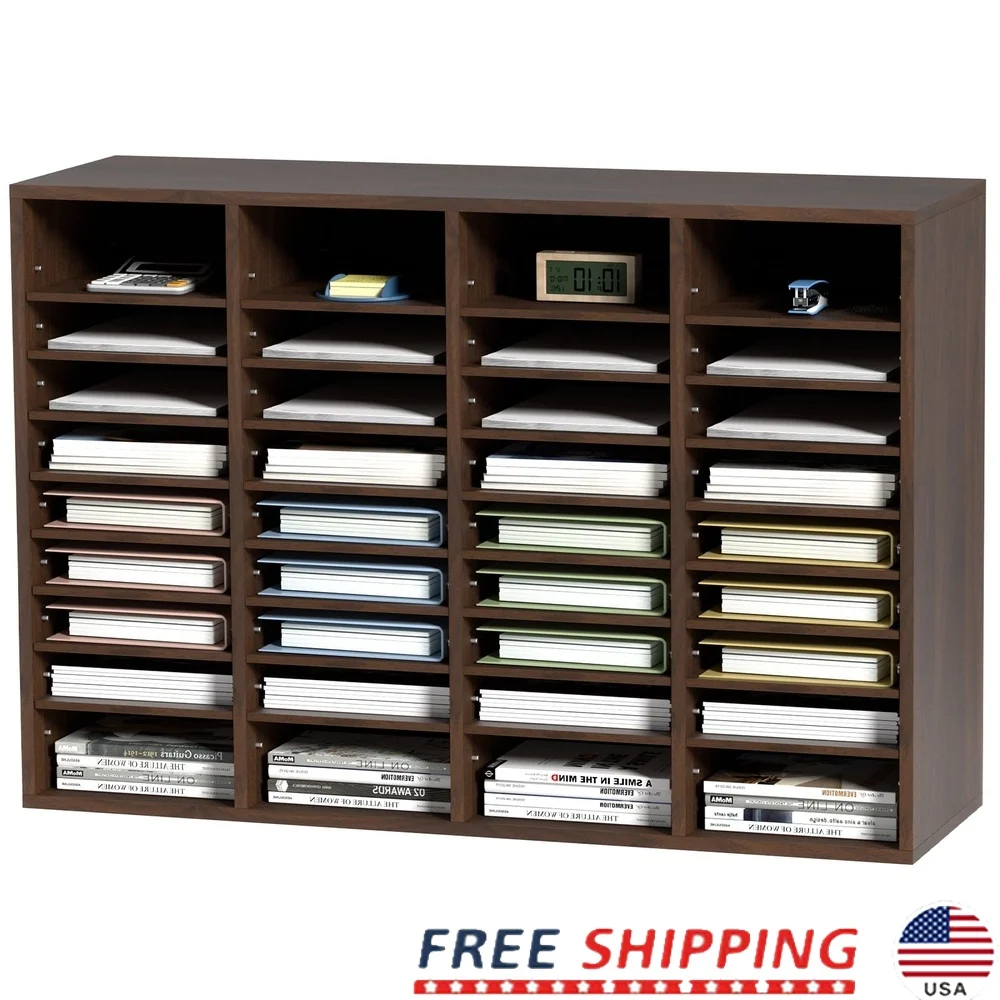 Wood Literature Organizer 36 Compartments Adjustable File Sorter Desktop Storage Holder Paper Organizer Office Home School