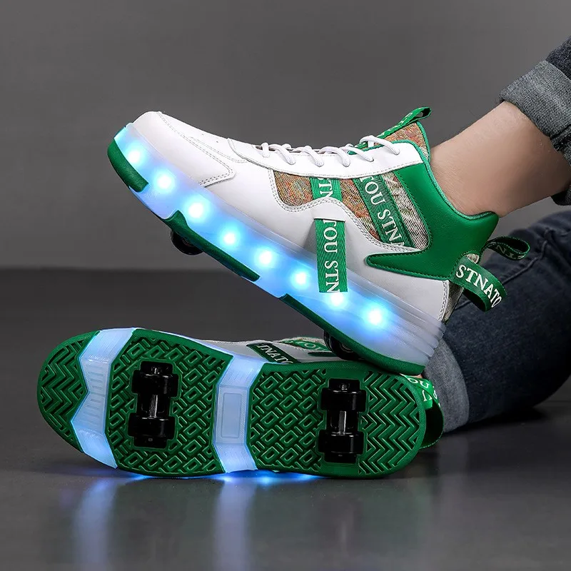 

Two/Four Wheels Shoes Glowing Roller Skate Shoes LED Light Boys Girls Running Shoes Adult Casual Luminous Sneakers USB Charging