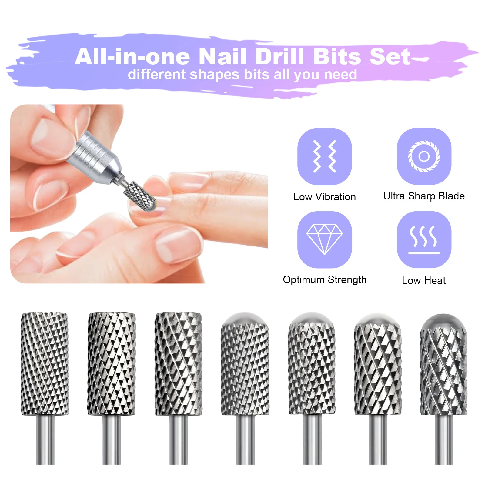 Silver Tungsten Steel Nail Drill Bits Grinding Heads for Manicure Gel Polish Removal  Nail Shaping Professional Salon Home Use