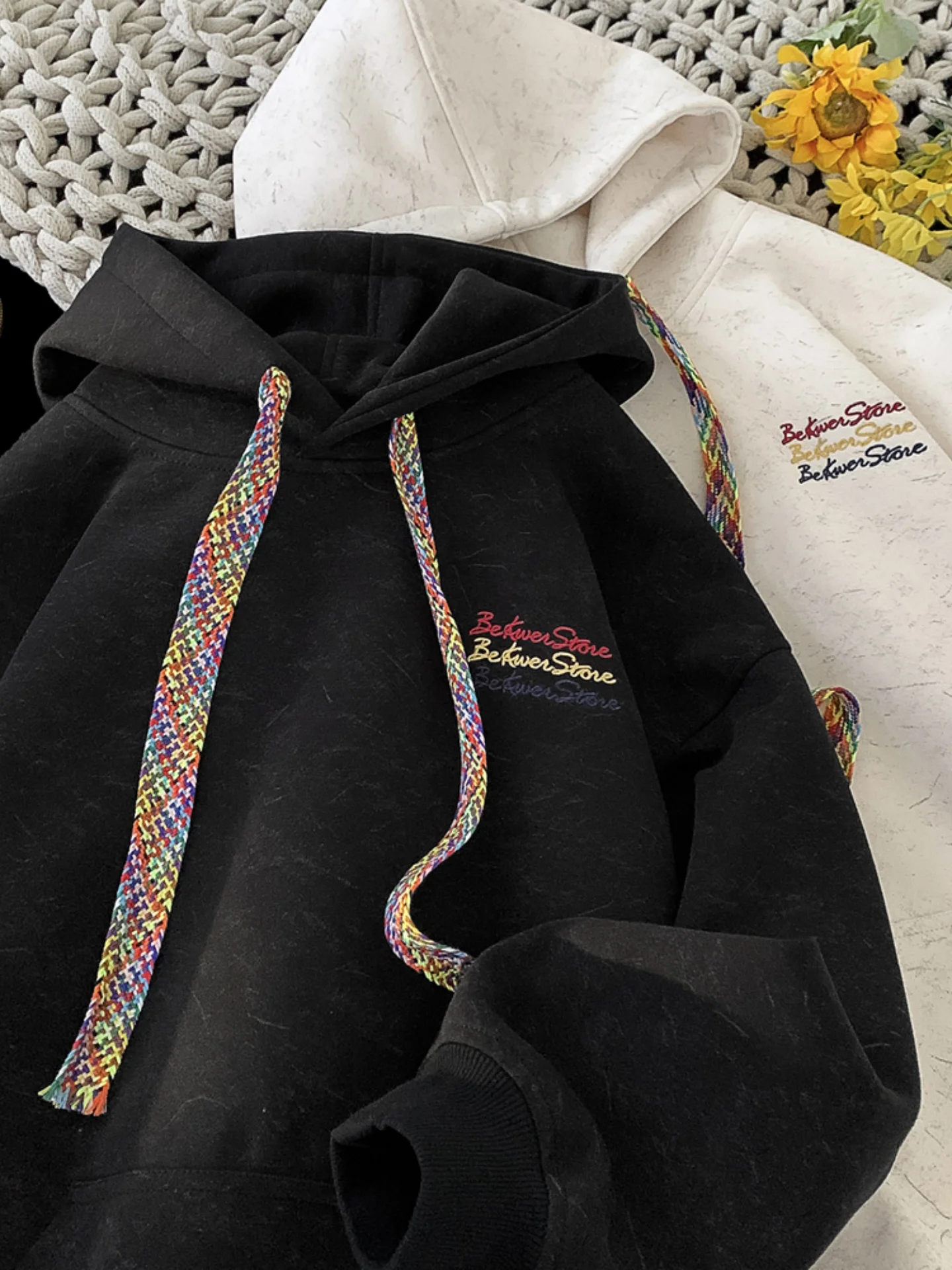 

Dstring Hoodie Men's American Retro Dyed Heavyweight Autumn Design Letter Embroidery Casual Comfortable Long S...