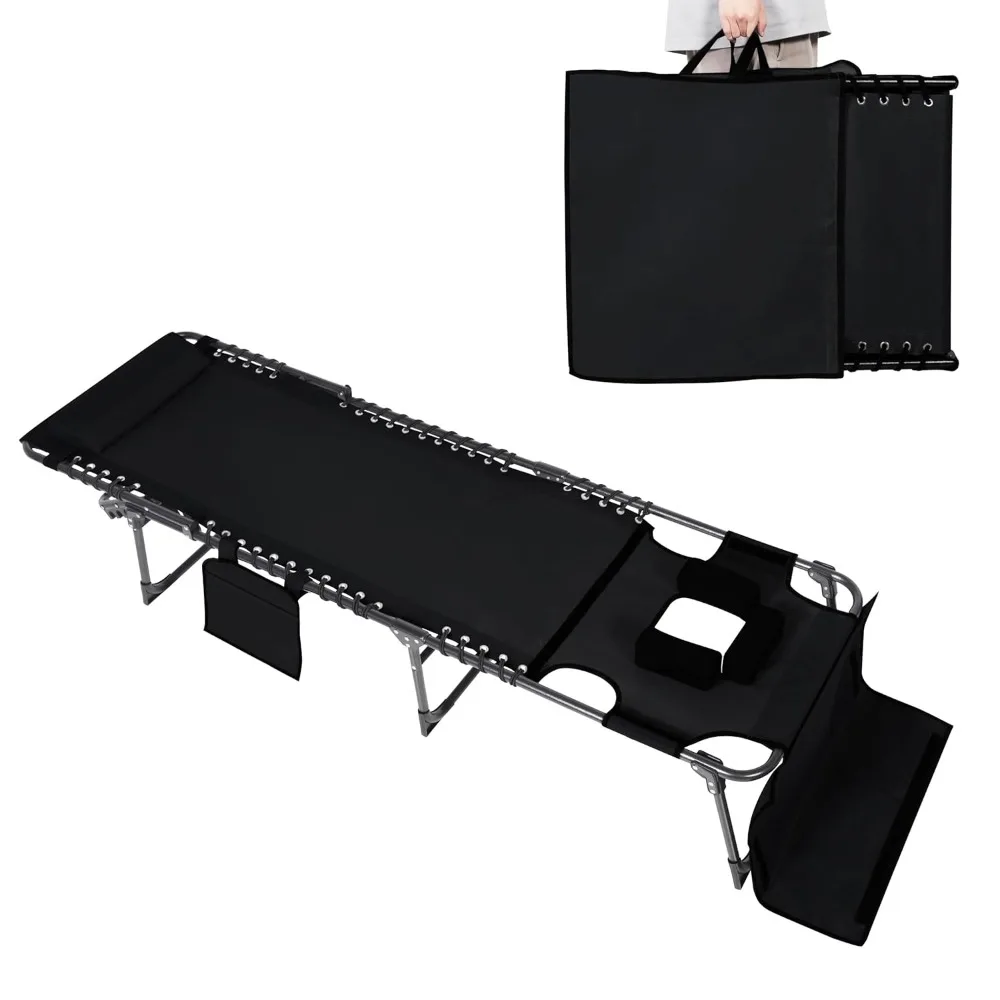 

Patio Chaise Lounge Chair for Outdoor with Face Hole, 4-Fold Ajustbale Backrest, Removable Pillow and Detachable, Customized