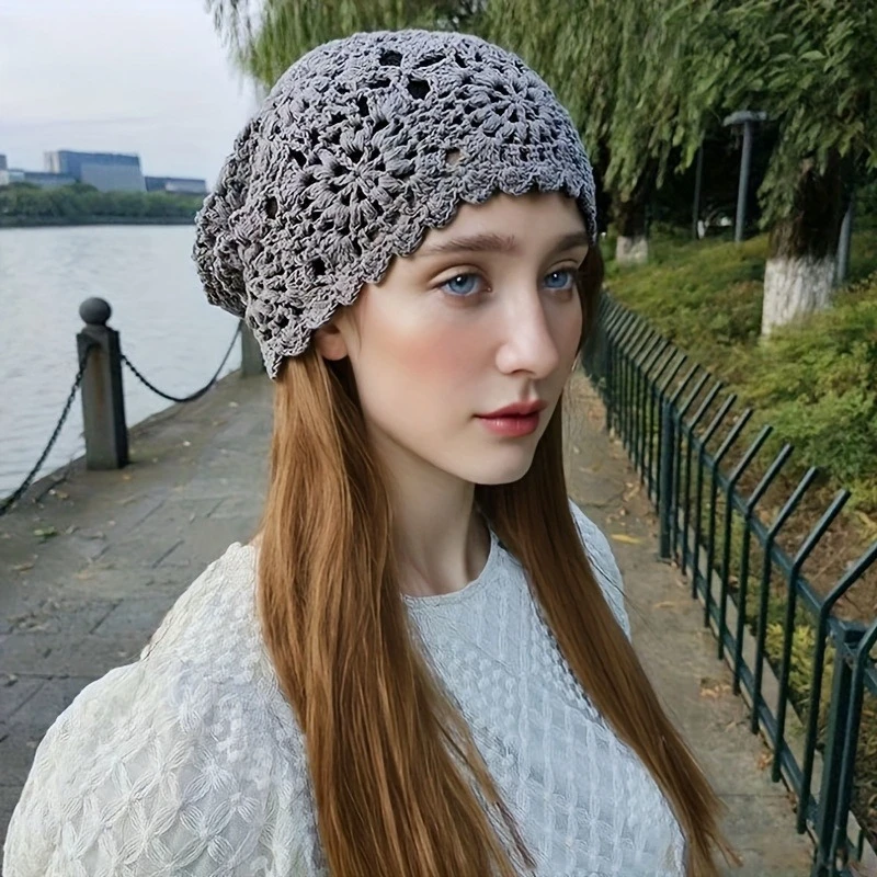 Gewebte Pullover-Mütze im japanischen Stil, dünne, ausgehöhlte Mützen, Mütze für Damen, Retro-künstlerische Strickmütze – Detail 2
