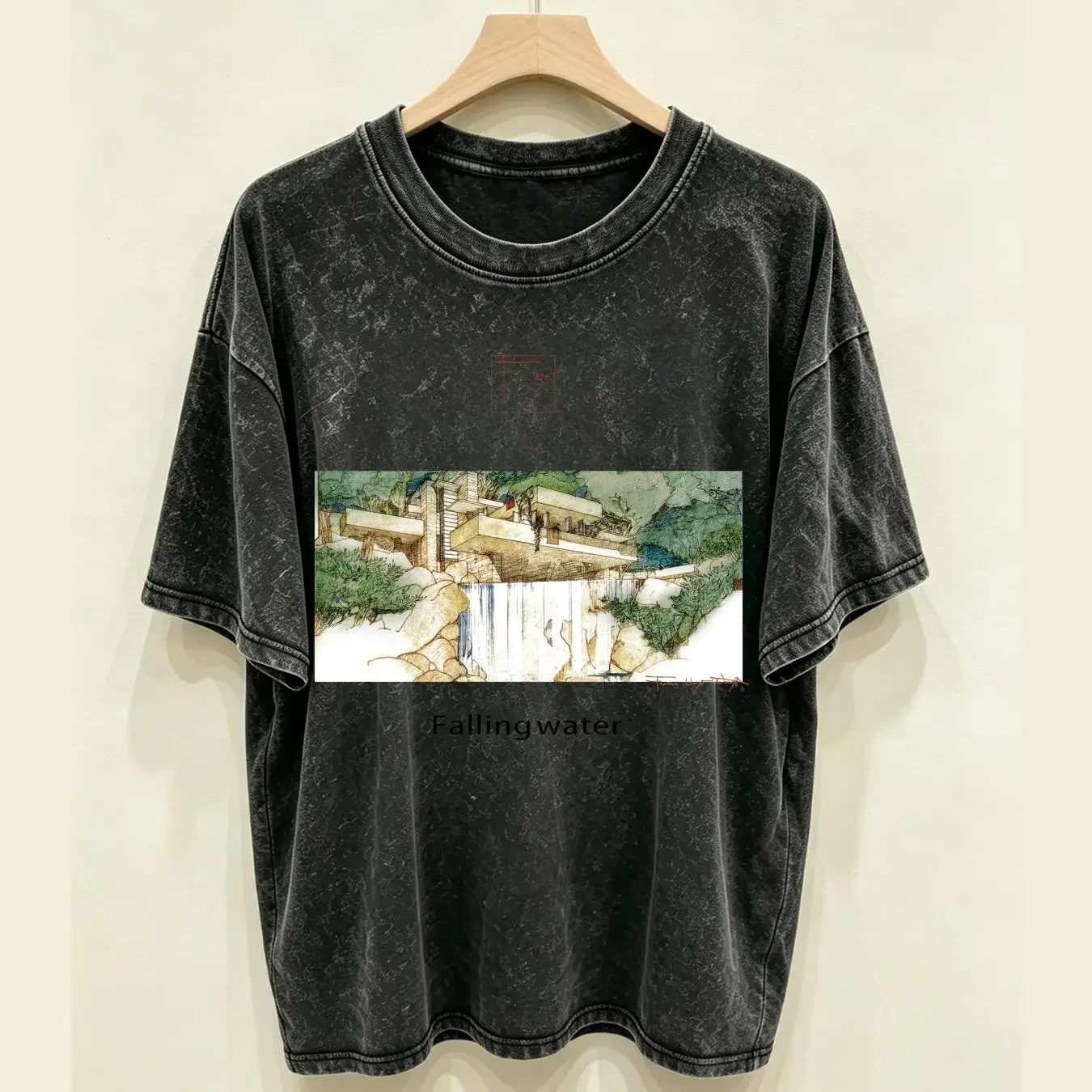 washed T Shirt VTG Y2K FallingWater Frank Lloyd Wright Falling Water Mens M Medium vintage Washed Soft Unisex fashion Stretched