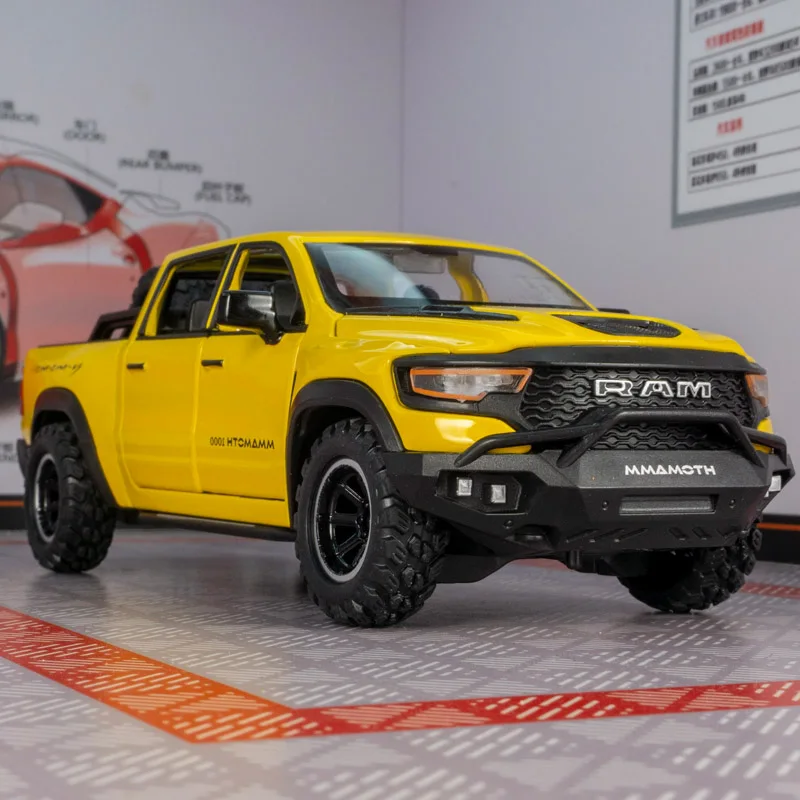 1:32 Dodge mamut pickup truck liga modelo de veículo off-road brinquedo retrátil acústico-óptico com porta que pode ser aberta