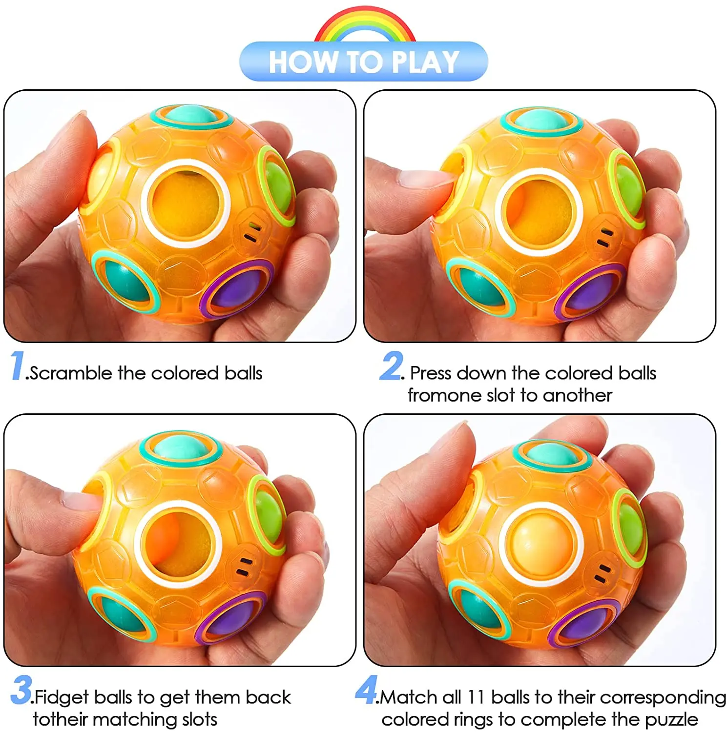 Magic Rainbow Puzzle Ball Speed Cube Ball Fun Stress Reliever Brain Teaser Color Matching 3D Puzzle Toy for Children Teen Adult